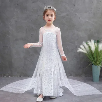 Šaldyti 2 Išgalvotas Princesė Elsa Dress Up Kalėdų Karnavalas Mergaitės Baltos Elsa Kostiumas Vaikams Blizgančiais Vestuvių Suknelės Cosplay Drabužiai