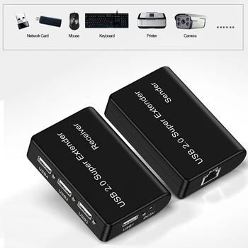 USB2.0 Super Extender 100M 4 Port USB į RJ45 480Mbps Network Extender Adapteris Pelė, Klaviatūra, vaizdo Kamera ES Plug
