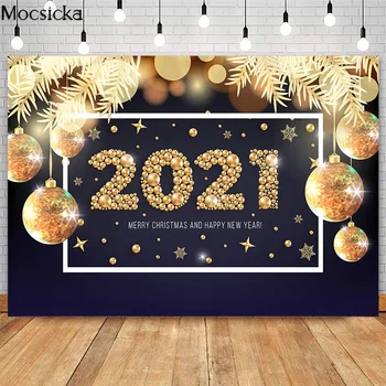 Mocsicka 2021 Naujųjų Metų Šaliai Backdrops Aukso Kalėdų Kamuolys Apdailos Kalėdų Fotografijos Fone Photophone Photozone