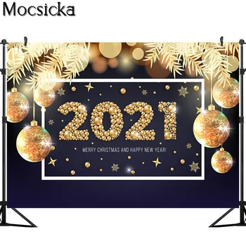 Mocsicka 2021 Naujųjų Metų Šaliai Backdrops Aukso Kalėdų Kamuolys Apdailos Kalėdų Fotografijos Fone Photophone Photozone