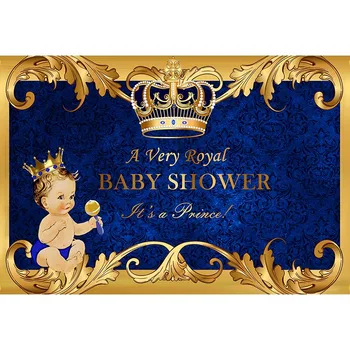 Mehofoto Royal Prince Baby Shower Fone Gold Crown Royal Blue Fotografijos Fone Vinilo Sveiki Berniukas Baby Shower 935