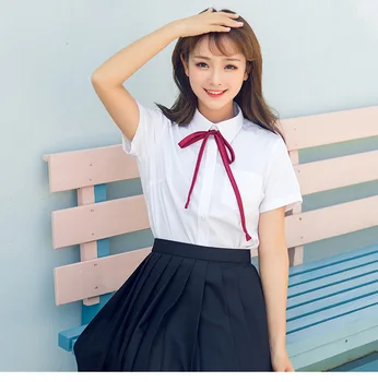 Korėjos Mokyklą Vienodas Mergaičių Jk karinio jūrų Laivyno Jūreivis Kostiumas Moterims Japonijos mokyklinę Uniformą trumpomis rankovėmis Balti marškiniai + Tamsiai mėlynas Sijonas