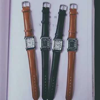Prabanga Moterų Kvarciniai Laikrodžiai Retro Aikštėje Odinis Dirželis Ponios Apyrankę, Žiūrėti Klasikiniai Romėniškais Skaitmenimis Lady Laikrodžiai Laikrodis Reloj