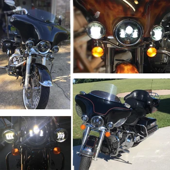 Universalus 7 colių LED motociklo priekinis žibintas H4 su kampu akis Moto didelis/mažas spindulys Harley Softail Cafe Racer Chopper 