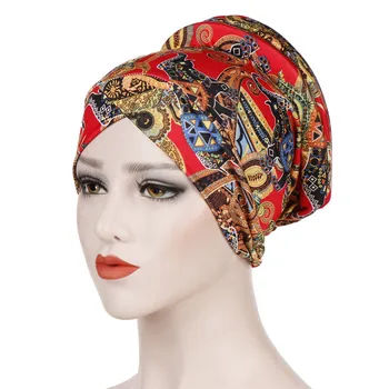 Madinga musulmonų šukuosena Vidinis hijabs medvilnės spausdinti turbaną bžūp moterų etninės wrap galvos dangtis hijab kepurės islamo prekių turbante