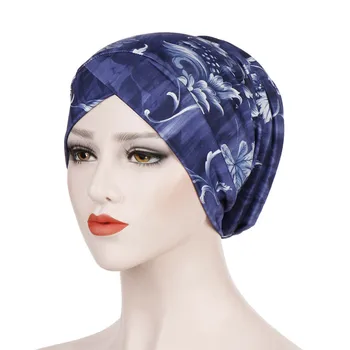 Madinga musulmonų šukuosena Vidinis hijabs medvilnės spausdinti turbaną bžūp moterų etninės wrap galvos dangtis hijab kepurės islamo prekių turbante