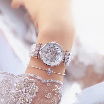 Zegarki Damskie 2019 Moterų Kvarciniai Laikrodžiai Prabangių Perlų Apyrankė Elegantiška Suknelė Laikrodžiai Ponios Laikrodis Relogios Femininos siųsti
