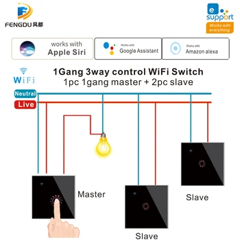 3pcs EweLink APP ES/JAV WiFi Smart 3 Būdas Pereiti 1 2 3 Gauja Stiklo Siena Liesti Jungikliai Nuotolinio Valdymo Suderinama Alexa 
