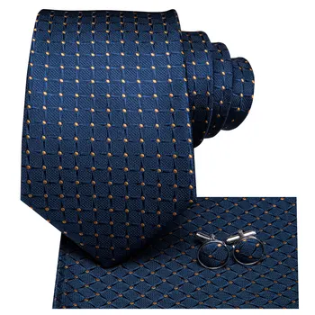 Hi-Tie Tamsiai Mėlynos Spalvos Pledas Polo Šilko Vestuvių Ryšius Vyrų Hanky Cufflink Verslo Aukso Žiedas Mados Dizaino Aukštos Kokybės Necktie
