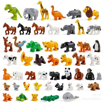 Gyvūnų Zoologijos sodas Didelis, Statyba Blokai, 50PCS/daug Vaikų Žaislai Apšviesti Liūtas Krokodilas Dinozauras 