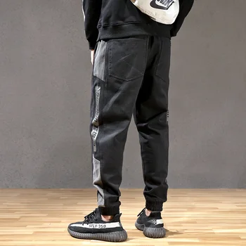 Mados Streetwear Vyrų Džinsai Spliced Palaidi Tinka Atsitiktinis Krovinių Kelnės hombre Haremo Kelnės Techninis Apačioje Hip-Hop Poilsiu Kelnės Vyrams