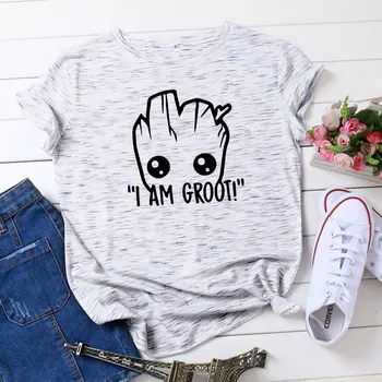 I Ma Groot Animacinių filmų Print T-shirt Moterims, Vasaros Top 2020 Mados turas-Kaklo trumpomis Rankovėmis Marškiniai Medvilnė Tee moteriški Drabužiai