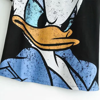 Disney Daisy Duck Marškinėliai Moterims Derliaus Prarasti Atsitiktinis Animacinių Filmų Marškinėlius Moterų 2020 M. Vasaros Mados O-Kaklo Ilgi Marškinėliai Tee Viršūnes Juoda