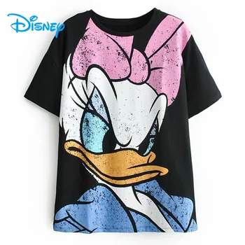 Disney Daisy Duck Marškinėliai Moterims Derliaus Prarasti Atsitiktinis Animacinių Filmų Marškinėlius Moterų 2020 M. Vasaros Mados O-Kaklo Ilgi Marškinėliai Tee Viršūnes Juoda