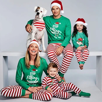 Žiemos Kalėdų Pižama Šeimos derinti Drabužius Nustatyti, Žalia Suaugusiems Vaikams Baby Girl Berniuko Mama ir man Drabužių Šeimos Mados Komplektus