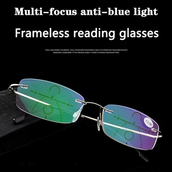 Atminties Titano Frameless Skaitymo Akiniai Vyrams Ir Moterims Anti-mėlyna šviesa Intelligent Zoom Progressive Multifocal Akiniai