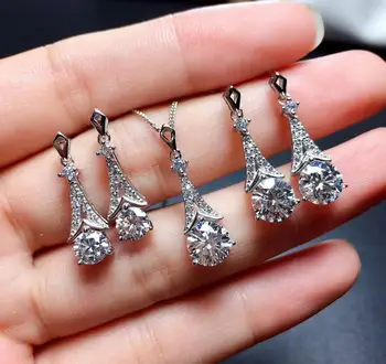 Naujas moissanite Auskarai Karoliai 925 gryno sidabro aukštos kokybės perlas. Diamond lady Auskarai