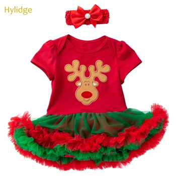 Hylidge Raudona Kūdikių Prekėms, Drabužiams Nustatyti Minkštutis Tiulio Mano Pirmoji Kalėdų Dress Nustatyti Princesė Baby Girl Romper Suknelės Naujagimio Rinkinys