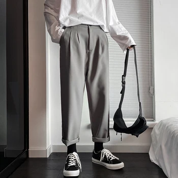 Ziajać Streetwear Harajuku Juodas Kostiumas Kelnės, vyriški Tiesiai Pločio Kojų Prarasti Haremas Capri Pavasario Atsitiktinis Ilgos Kelnės cargo kelnės vyrams