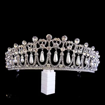 Mados Karalienė Baroko didelis karūnos perlas kalnų krištolas Nuotakos plaukų aksesuarai Europos vestuvių Rožančiai princess crown galvos Apdangalai