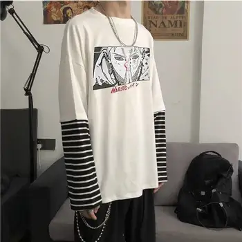 Vėsus Pavasario Naruto Spausdinti Vyrų marškinėlius ilgomis Rankovėmis Harajuku Unisex marškinėliai Japonų Anime Streetwear Hip-Hop Kratinys Tshirts