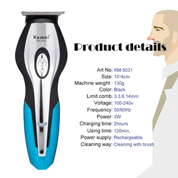 Kemei plaukų žoliapjovės KM5031electric plaukų pjovimo staklės, profesinės clipper skusti barzda įkrovimo įrankiai trimeras cliper