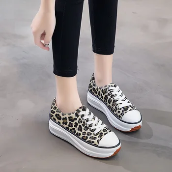 Moterys Butai Leopard Nėrinių Shoes Ladies Drobės Vulkanizuoto Avalynė Moterų Mados Sportbačiai Atsitiktinis Platforma Batai Nauji