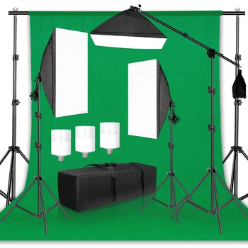 Fotografijos Studija Softbox Apšvietimo Rinkinys su 2MX3M Fono, Rėmelio Žalia Backdrops Foto Video Portretas, Produktų Fotografavimas