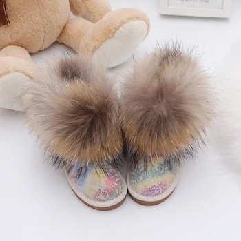 RUIYEE vaikų žieminiai batai moteriški batai sniego batai karvės odos batai 2018 naujos lapės kailio, odos batai batai moterims