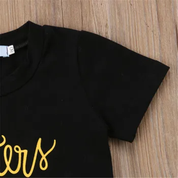 Baby Girl Vaikas marškinėliai Topai Ir China Džinsinio Šortai, Kelnės Drabužių Komplektus Mielas Lankas Juodos spalvos Drabužius AS