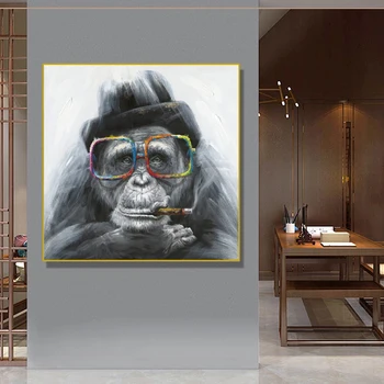Šiaurės Beždžionių Gorilos Rūkymas Abstrakčiai Aliejaus Tapybos Drobės Plakatus Spausdina Skandinavijos Cuadros Sienos Meno Nuotrauka už Kambarį