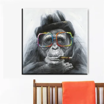 Šiaurės Beždžionių Gorilos Rūkymas Abstrakčiai Aliejaus Tapybos Drobės Plakatus Spausdina Skandinavijos Cuadros Sienos Meno Nuotrauka už Kambarį