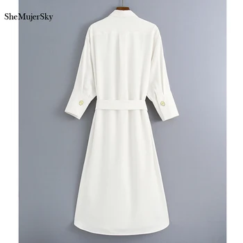 SheMujerSky Moterų Baltos spalvos Marškinėliai Suknelė 2020 M. Rudenį Atsitiktinis Suknelė Su Varčias Moterų Suknelės, vestidos jurken