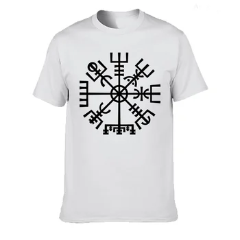 Vasarą Vyrai Medvilnės Marškinėliai Viking Islandų Vegvisir Kompasas Rune Amuletas marškinėliai Atsitiktinis Įgulos Kaklo Camisetas Viršūnes Plius Dydis