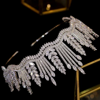Naujas Prabangus Princesė Kristalų Vainikėliai Tiara Nuotaka Crystal Crown CZ Vestuvių Lankelis Didelės Vestuvių Plaukų Aksesuarai