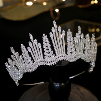 Naujas Prabangus Princesė Kristalų Vainikėliai Tiara Nuotaka Crystal Crown CZ Vestuvių Lankelis Didelės Vestuvių Plaukų Aksesuarai