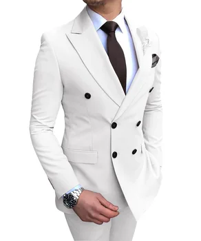 2020 Naujas Smėlio spalvos vyriški Kostiumas 2 vnt dvieiliai Žingsniu Atvartas Butas Slim Fit Atsitiktinis Tuxedos Vestuvių(Švarkas+Kelnės)