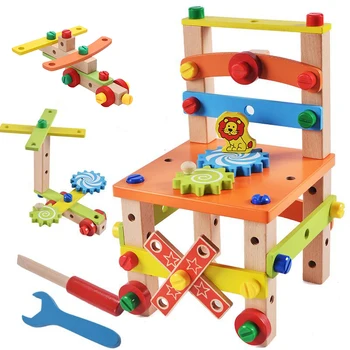 Medinės Kėdės Montavimas Montessori Žaislai, Kūdikių Švietimo Medinis Žaislas Ikimokyklinio Daugiafunkcinis Įvairių Riešutų Mišinys, Kėdės Įrankis