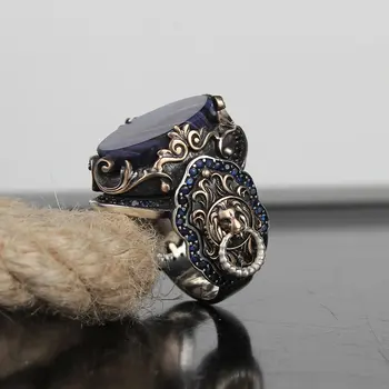 925 sterlingas sidabro vyrų žiedas nekilnojamojo akmens Papuošalų mados derliaus Dovana visiems dydį mados vyrams ir moterims, pagaminti turkijoje naują parduotuvę