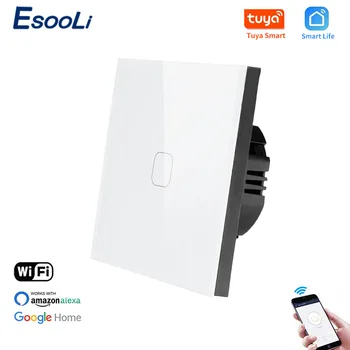 EsooLi ES Standarto 1 Gauja Tuya/Smart Gyvenimo WiFi Sienos lengvos Jungiklis Krištolo Stiklo plokštė Belaidžio Kontrolės Touch Šviesos Jungiklis