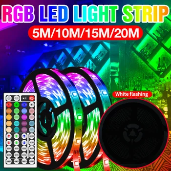 RGB LED Juostelės Šviesos Festivalis 5050 Led 12V Neoninės Šviesos, Patalpų Lempos rgb Led TV foninio Apšvietimo Juosta IP65 JAV, ES, UK Plug 5M 10M, 15M 20M