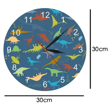 Spalvinga Dinozaurų Su Arabų Numeriai Užsakymą Pavadinimas Šiuolaikinė Spausdinta Sieninis Laikrodis Darželio Vaikų Kambario Dekoratyvinių Laikrodis Sieninis Žiūrėti