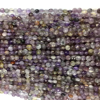 Originali Gamtos Violetinė Titano Cacoxenite Vertus Supjaustyti Briaunotas Butas Monetos Maži Karoliukai, Apyrankės, Karoliai arba 4mm 5mm, 6mm 06114