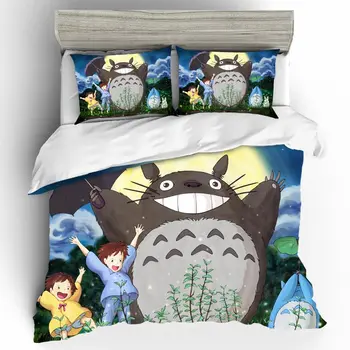 Animacinių filmų Totoro Šalikas Patalynės Komplektai 3D karalius Dydžio Patalynės Komplektas Prabangių Vieno Patalyne, Vasarą paklodės Antklode Padengti Lova