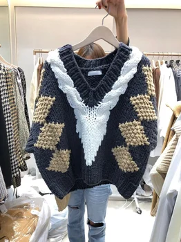 Moteris Megztiniai Megzti Prarasti Ilgomis Rankovėmis Geometrinis Saldus Moterų Megztinis Megztinis Outwear Viršūnes Rudenį Ar Žiemą Naujas Japonų Stiliaus