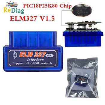 Top Aparatūros V1.5 Chip PIC18F25K80 ELM327 Bluetooth V1.5 AutoCode Reader Super MINI ELM 327 Veikia 