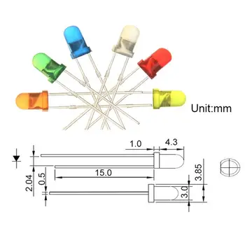 Skersmuo 3mm LED granulių 2pins per skylę oranžinė žalia mėlyna raudona balta geltona spalva 10vnt kiekvieną spalvą ,60pcs/daug