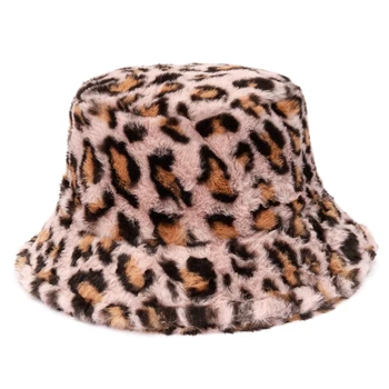 Leopard dirbtiniais kailiais kibirą Skrybėlės Mados Šiltas Triušio Kailiniai Skrybėlės Atsitiktinis Lauko Žvejys Rudenį Rudenį Kepurės
