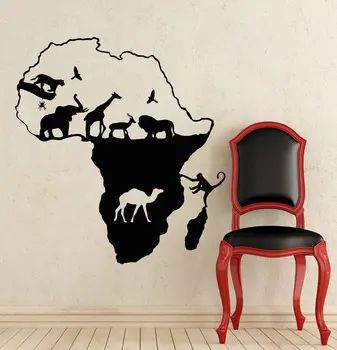 Afrikos Safari Stiliaus Gyvūnų Siluetas Su Aftica Žemėlapis Meno Skirtos Sienos Lipdukas Namų Svetainės Modernus Dekoro Vinilo Lipdukas WM-69