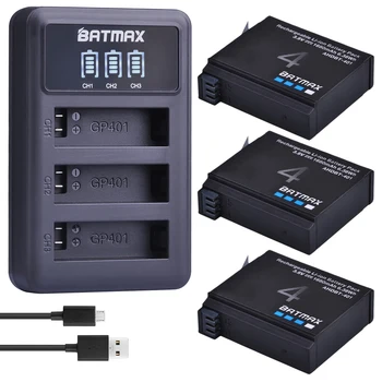 Batmax 3Pc už Gopro 4 1680mAh AHDBT-401 Baterijos + LED 3 Lizdai USB Įkroviklio Gopro Hero 4 Veiksmų fotoaparato Priedai